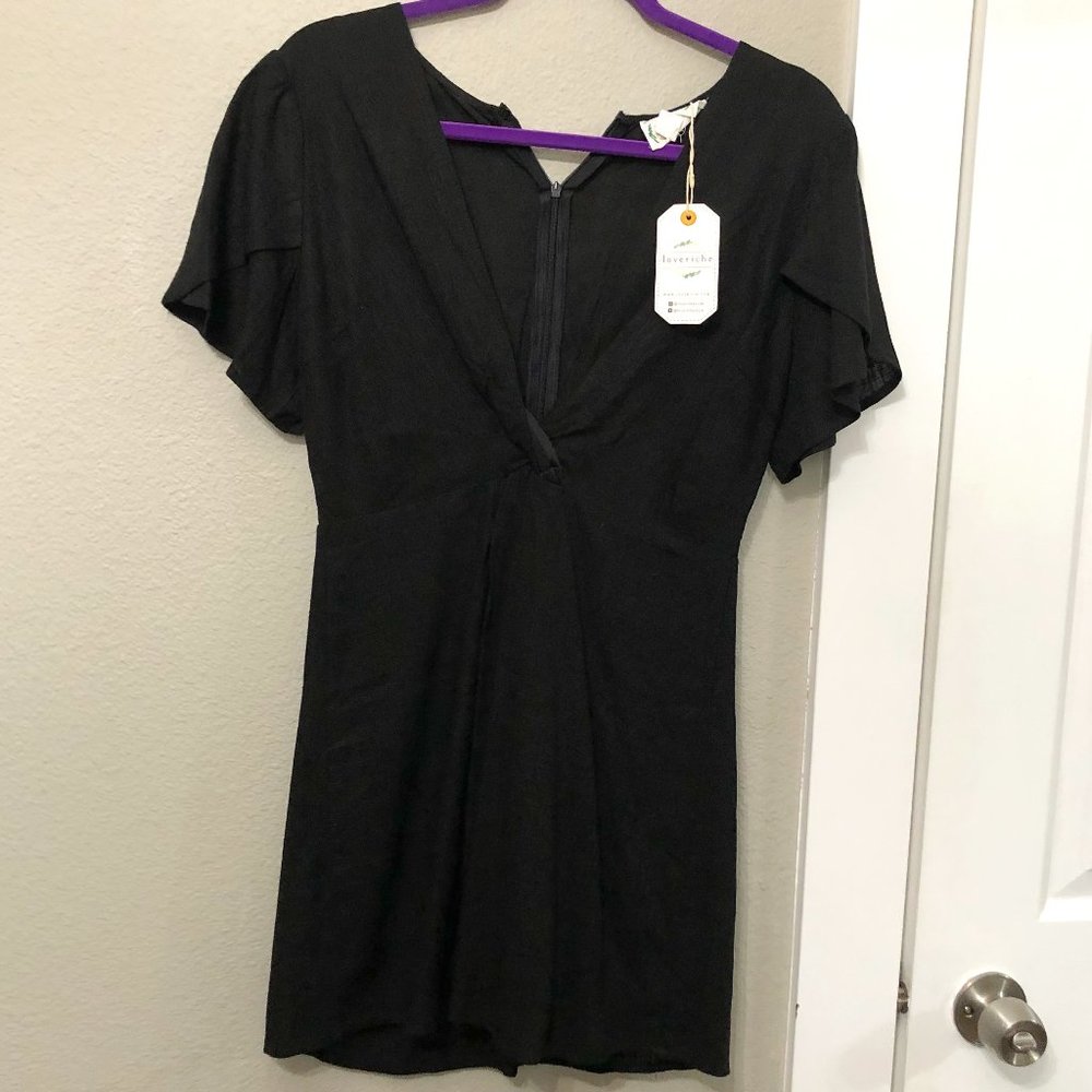 NWT Loveriche LBD - Deep V Black Mini Dress - Women's Size Small